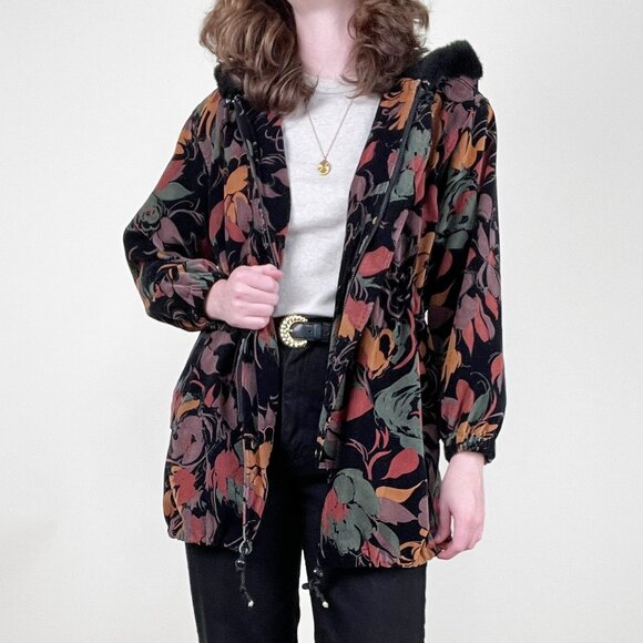 Vintage Floral Print Jacket Coat Parka Oversized Utility Eclectic Fall Winter - Picture 1 of 9